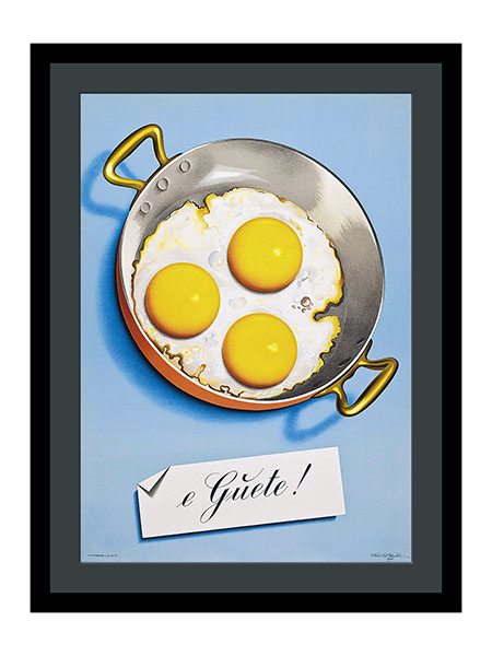 E Guëte Eggs In A Frying Pan Advertising Poster By Niklaus Stoecklin 1961