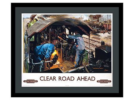 Clear Road Ahead Stoking The Fire Steam Train Poster By Terence Cuneo 1949 Framed